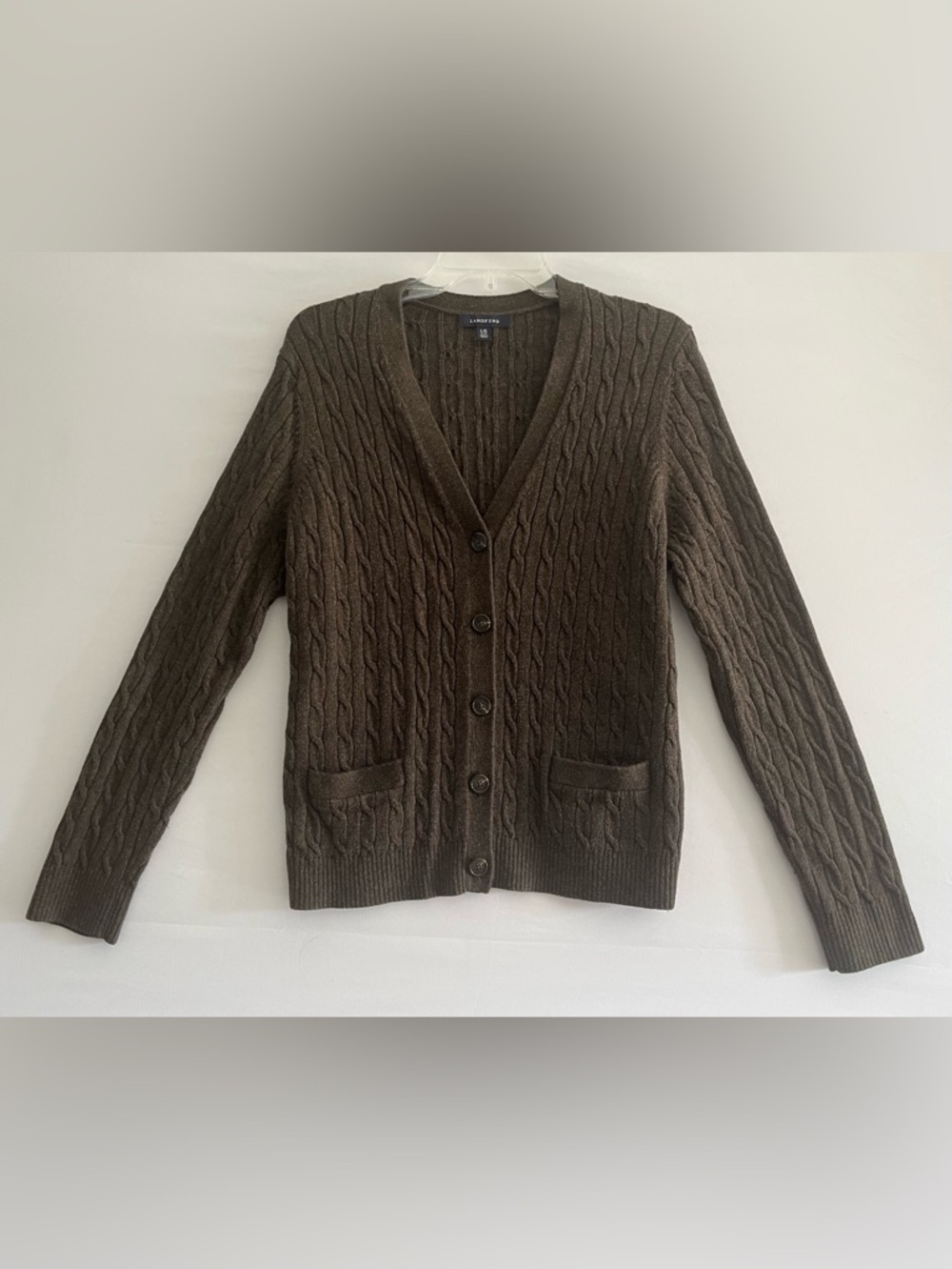 Lands' End Brown Cable Knit Wool Blend Cardigan | Dark Academia Aesthetic